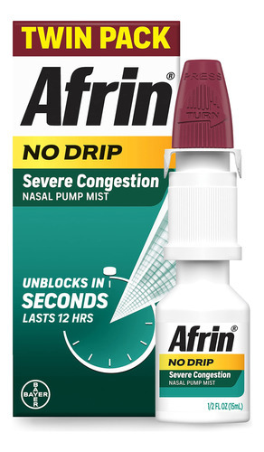 Bomba de nebulização nasal Afrin-, sem gotejamento, congestionamento
