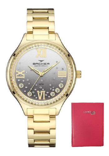 Relógio Dourado Feminino Original Backer Promoção + Brinde