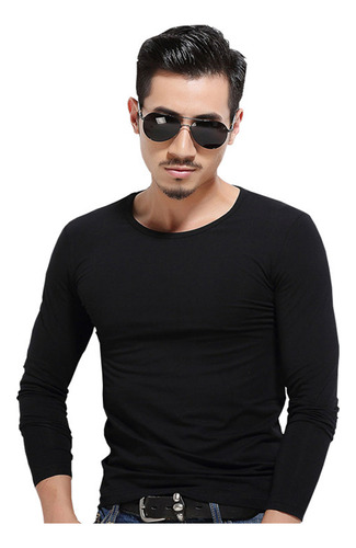 Playera Manga Larga Hombres Slim Fit Super Comoda