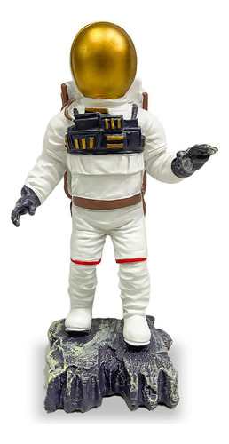 Escultura Astronauta Branco Decoração Resina 22,5x12cm