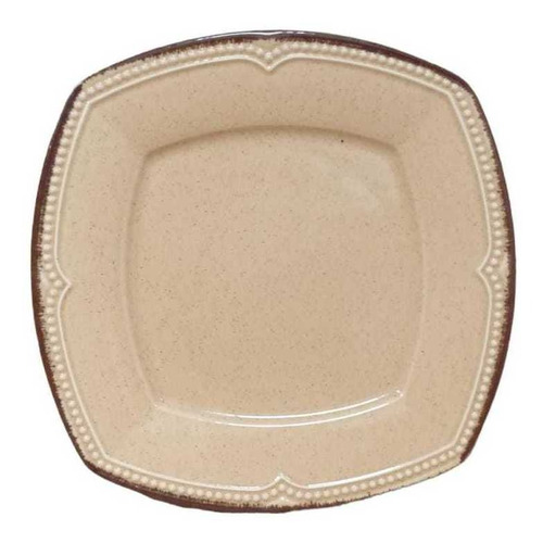 Plato Playo Porcelana Cuadrado Filo Envejecido Rustico 25,5 