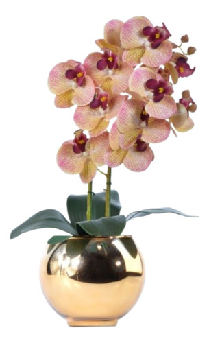 Arranjo 2 Orquídeas Outonadas Em Vaso Dourado Naty