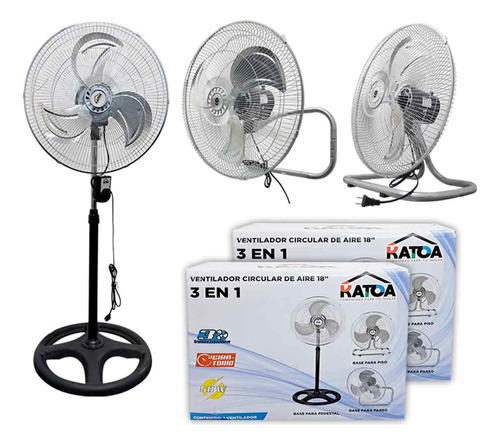 2pz Ventilador Pedestal Pared Piso 18 PuLG 3 En 1 Katoa
