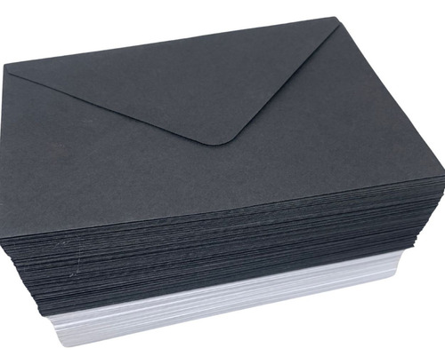Envelope Visita Preto 10,5x15,5 Cm + Cartão Branco 50 Un
