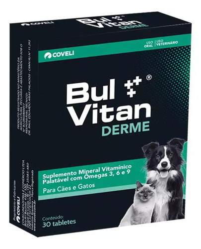 Suplemento Bul Vitan Derme Coveli Cães E Gatos 30tabletes