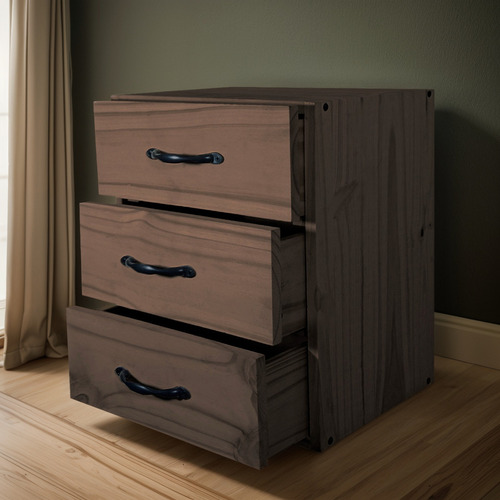 Mesa De Luz Moderna 3 Cajones Sin Patas Dormitorio Sajo Acabado Mate Color Nogal