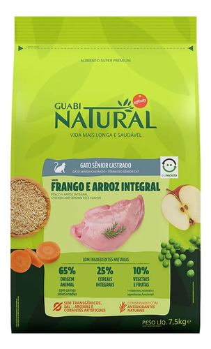 Ração Guabi Natural Gato Sênior Castrado Frango E Arroz 7,5kg