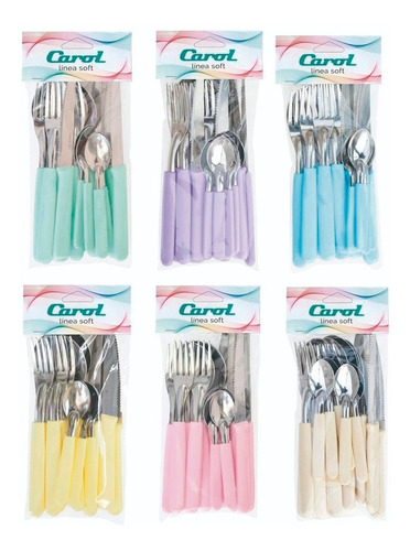 Set 16 Piezas Cubiertos Carol En Pack Colores