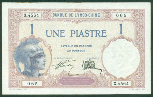 Indo China Francesa Billete Piastra 1927-31 # 48b Exc-/mb-