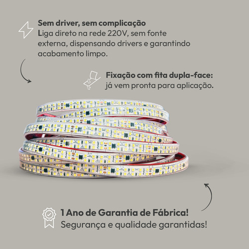 Fita Led Dupla Facile 15w 2700k Branco Quente 50 Metros Tensão Direta 240leds Cod: Alut148031 Alut By Avant