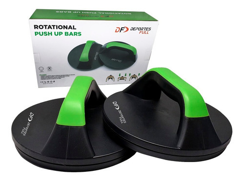 Barras Push Up 360º Rotacion Giratorio Flexionesparalelas Df Color Negro Con Verde