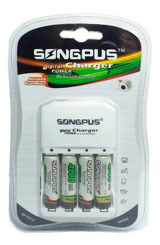 Cargador De 4 Pilas Aa Aaa Recargables Songpus 4700 Mah