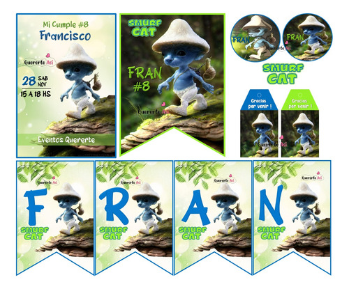 Kit Imprimible Express Personalizado- Smurf Cat