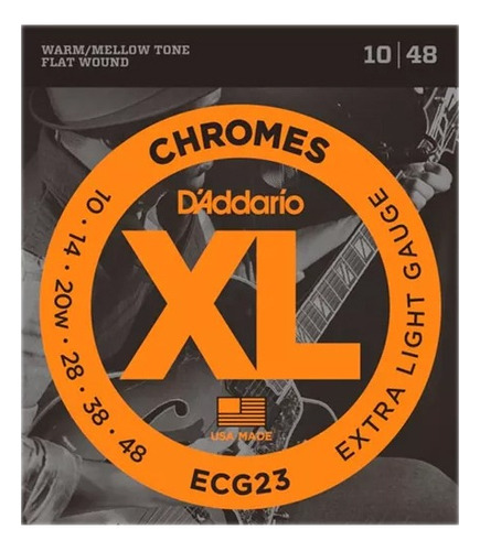 Encordado Daddario Ecg23 Chromes Flatwound Ext Light 010-048