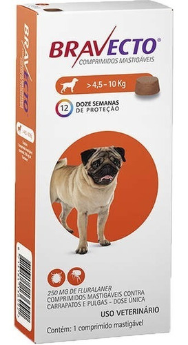 Bravecto Antipulgas 250mg  Cães De 4,5 A 10 Kg Com Nf 