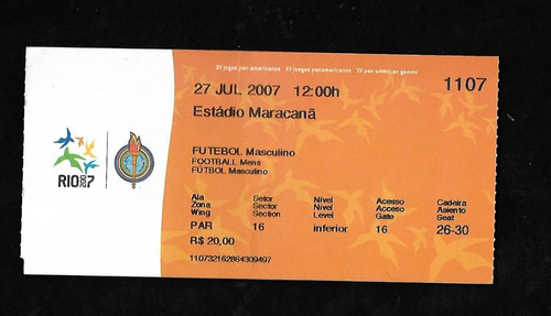 Ingresso Final Futebol Pan 2007 - Original