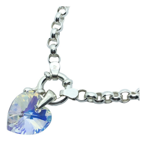 Pulsera Rolo De Plata Dije Cristal 14 Mm Y Dije Con Grabado