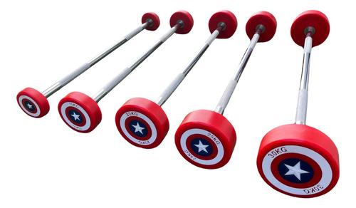 Set 5 Barras Rectas De Capitán América 10, 15, 20, 25 Y 30kg