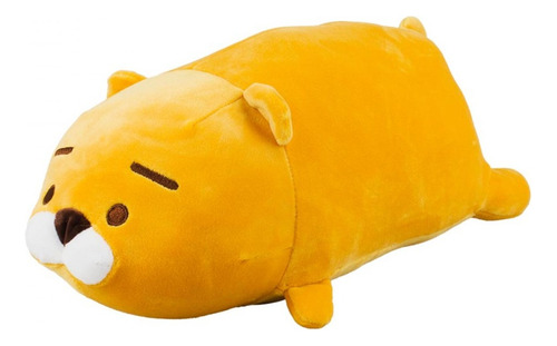 Urso Amarelo Deitado Cilindrico Em Pelúcia 37 Cm