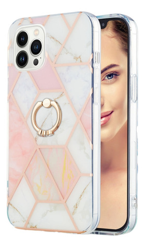 Funda Para Samsung Series, Soporte Giratorio De 360 Grados, Anillo De Mármol Brillante, Antihuellas Dactilares, Rosa Y Blanco