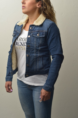 Carola Denim Jacket Invierno Chamarra Borrega Color Obscuro