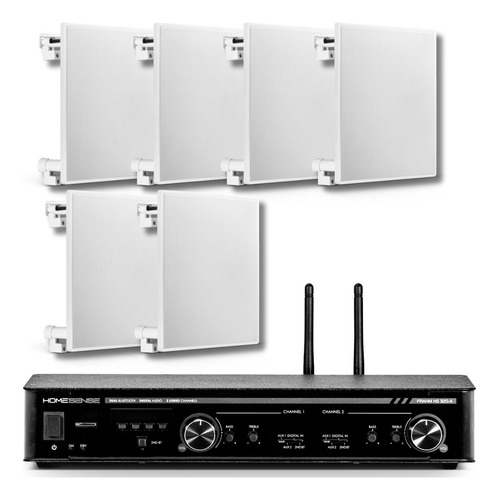 Kit Som Ambiente Home Sense 320.4 + 6 Som Arandela Quadrada Cor Preto Potência De Saída Rms 320 W