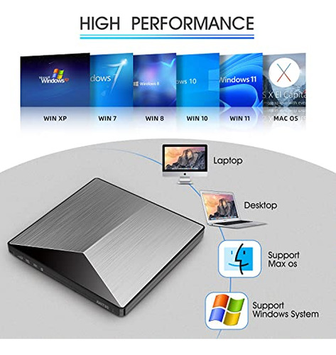 Unidad Externa De Cd Y Dvd Yotuo, Portátil, Usb 3.0 Y Tipo C