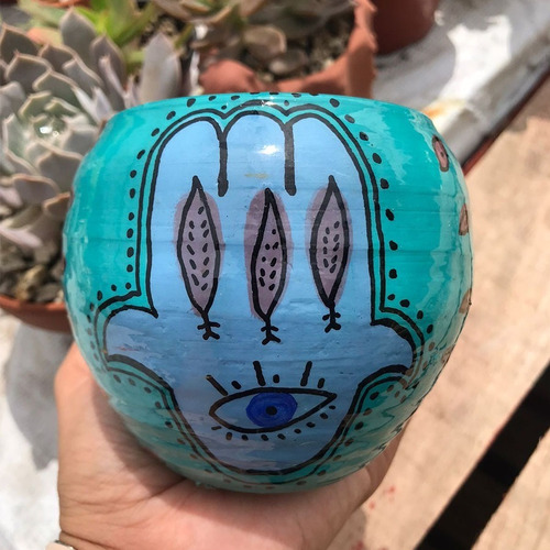 Maceta De Barro Para Cactus Y Suculentas (pintada A Mano)