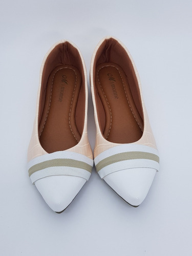 Imagem 3 de 3 de Sapatilha Feminina Cor Nude Com Detalhe Em Branco. Linda!