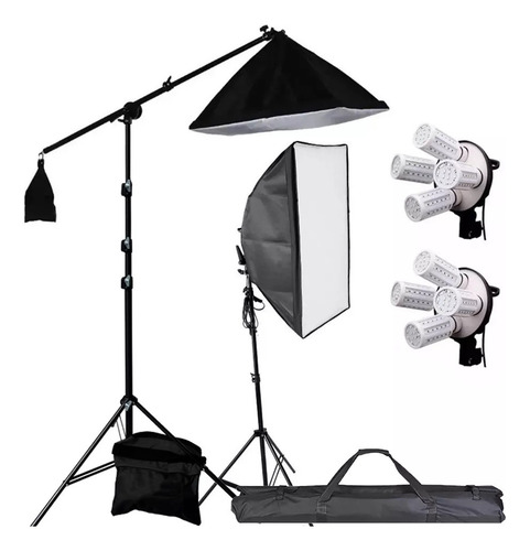 Kit 2 Softbox 50x70 Brazoboom 8 Focos Led 2 Tripiés Sandbag