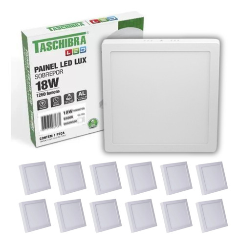 Kit 12un Painel Led Taschibra Sobrepor Quadrado 18w 3000k Cor Branco 110V/220V