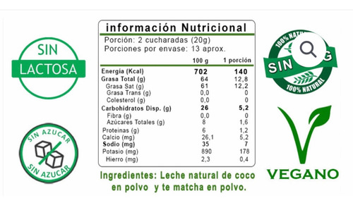 Imagen 5 de 8 de Te Matcha Latte Coco Vegano 250gr - Andes Tea
