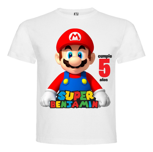 Polera Personalizada Super Mario Algodon Niños Cumpleaños