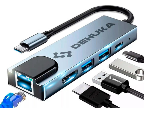 Adaptador Usb C A Hdmi Rj45 Usb 3.0 Usb C Dehuka Compatible Con Macbook Air Pro 