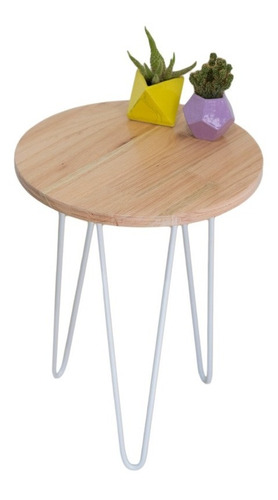 Mesa De Arrime Mesita Madera Laqueada Patas Hierro Hairpin