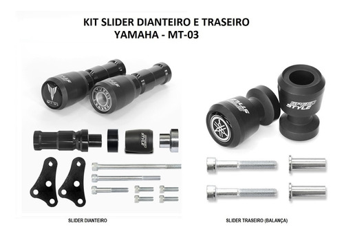 Imagem 1 de 6 de Kit Slider Dianteiro Traseiro Yamaha Mt03 Mt 03 Fosco