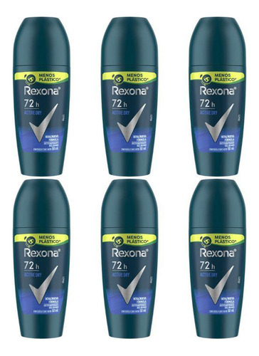 Desodorante Roll-on Rexona 50ml Masculino Active - Kit C/6un