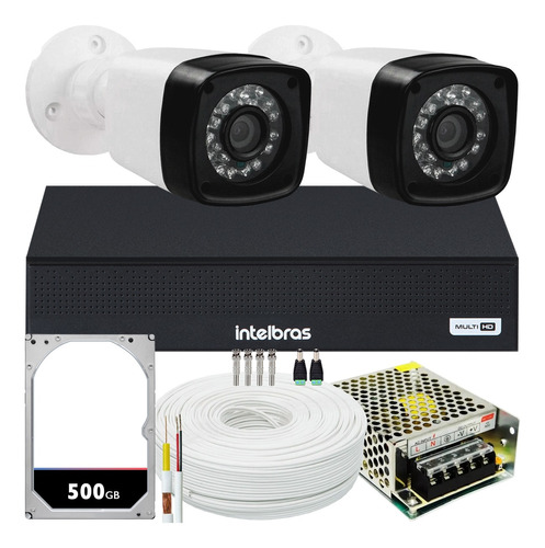 Kit Dvr Intelbras 4 Canais H.265 2 Câmeras Full Hd 20 Metros