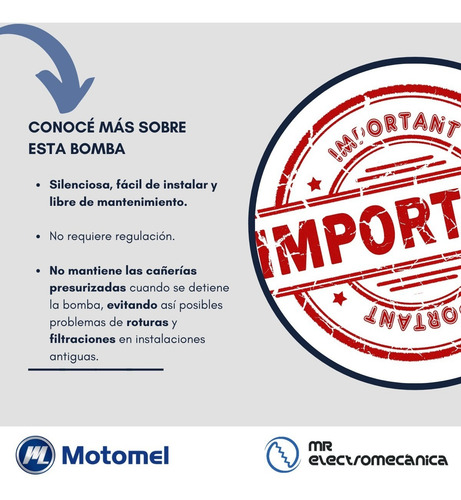 Imagen 7 de 10 de Bomba Presurizadora 3 A 4 Baños + Cocina + Lavadero. Termotanque O Calefón. Motomel Mbp 270 Frente Bronce