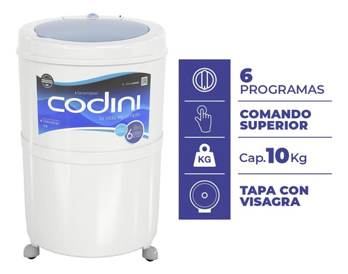 Lavarropas Semiautomático Codini Silent 4052 10kg 6programas