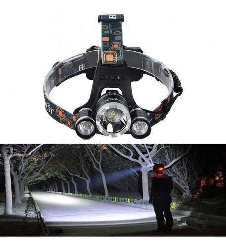 Imagen 5 de 8 de Linterna Minero Vincha Led 3 Cree T6 Usb 12v Recargable