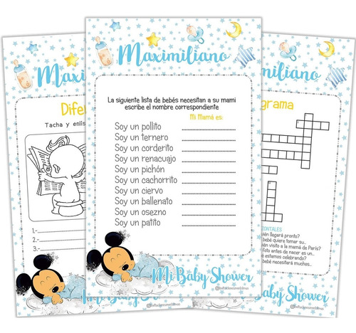 Juegos Baby Shower Mickey Baby Personalizados Niño Imprime