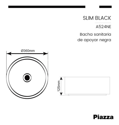 Imagen 8 de 9 de Bacha Lavatorio Baño Redonda Negra Pileta Apoyo Piazza A524