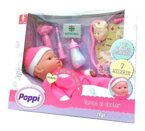 Muñeca Bebote Poppi Vamos Al Doctor + Accesorios Luz Y Habla