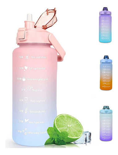 Botella De Agua De 2 Litros Con Pajita (rosa/azul)