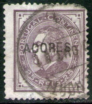 Azores (colonia Portuguesa) Sello Rey Luiz I X 25r. Año 1882