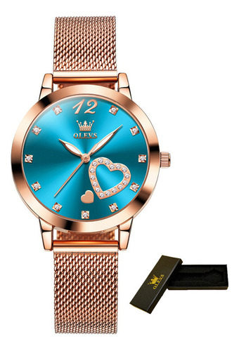 Reloj De Cuarzo De Lujo Olevs 5189 Luminous Diamond Color Del Fondo Azul