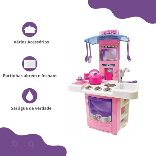 Imagem 2 de 4 de Linda Cozinha Infantil Menina Completa Fogão Forno Sai Água