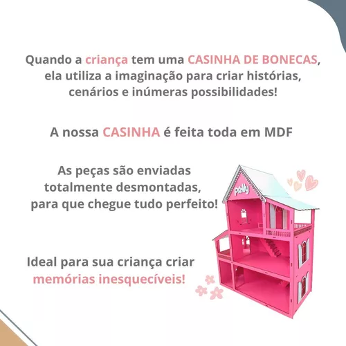 Kit Casinha Casa De Boneca + 30 Moveis Em Mdf Pintado