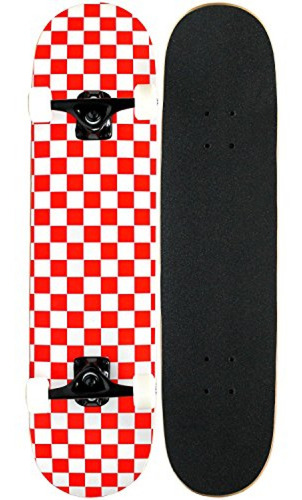 Tabla Skate Kpc Pro Skateboard Completo, Cuadros Rojo Y Blan